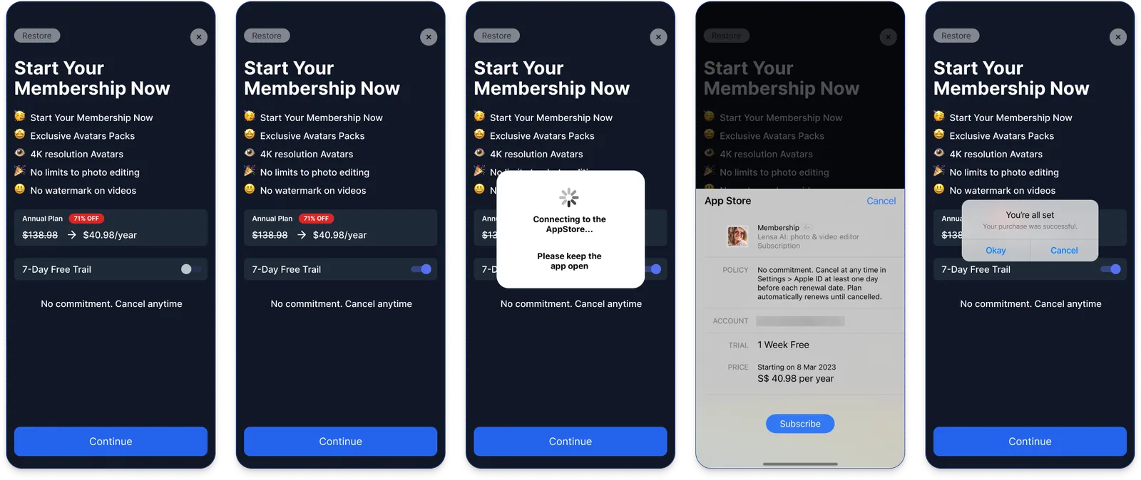 Membership plans, purchase states and confirmation