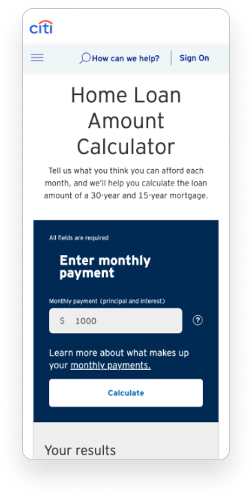 Home loan calculator, mobile