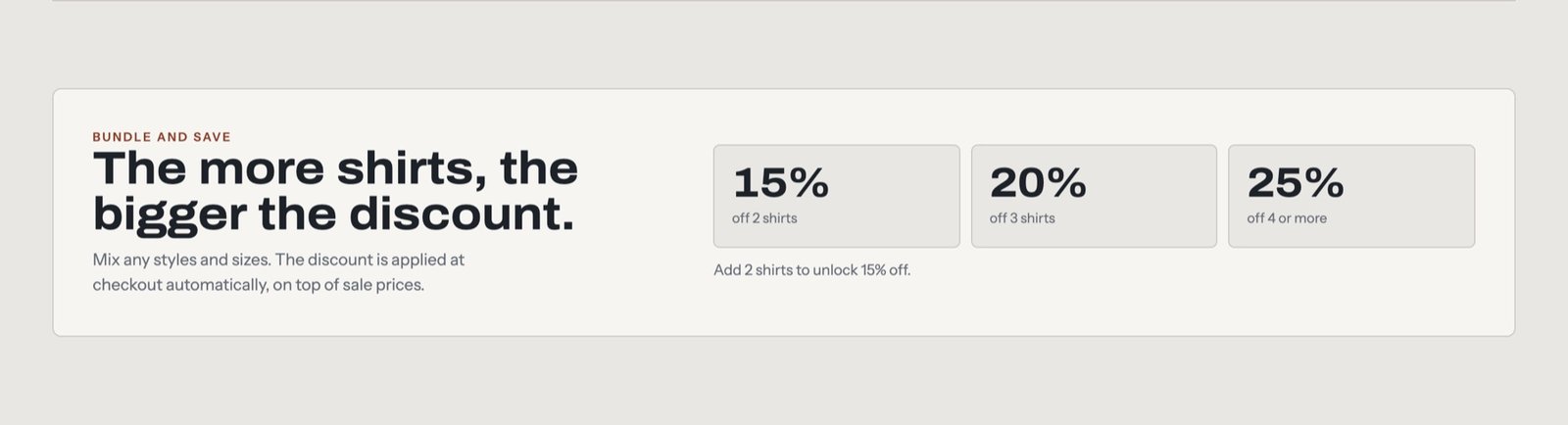 Bundle tiers with 15, 20 and 25 percent off
