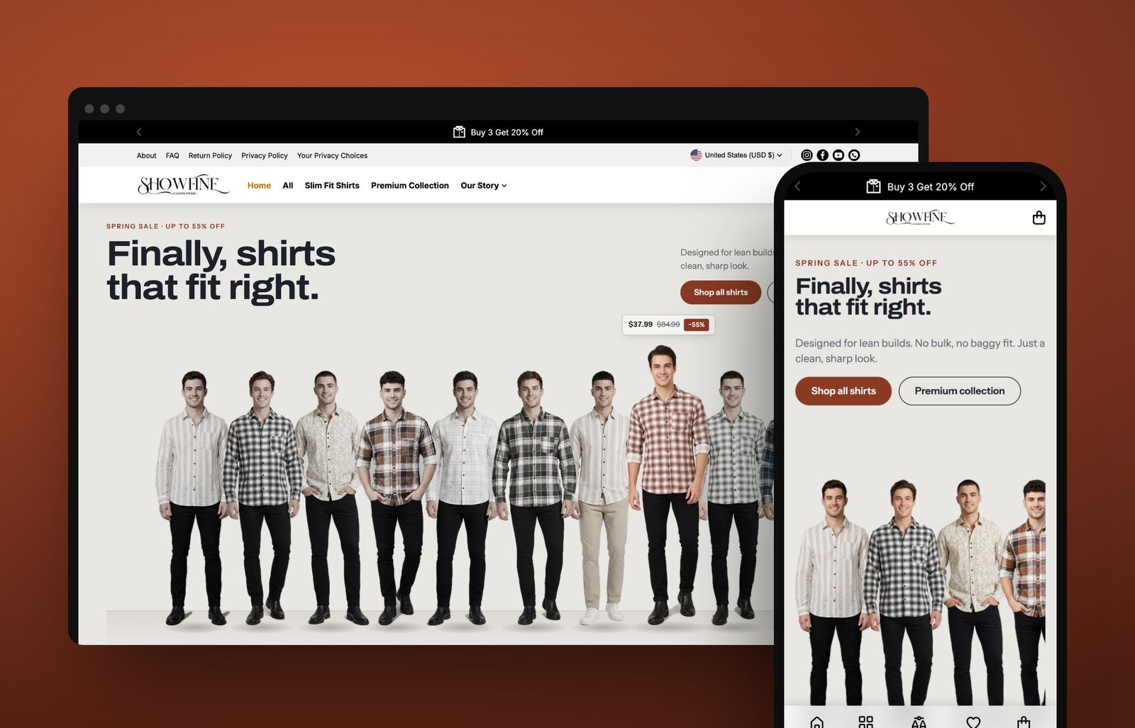 The Showfine store on desktop and mobile