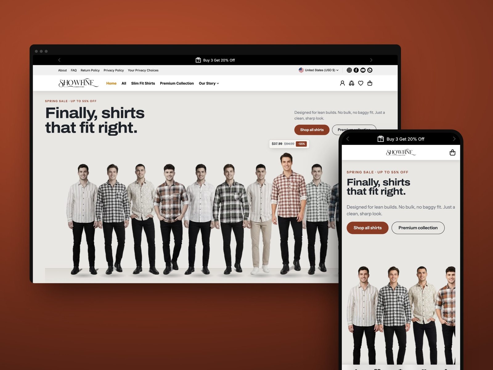The Showfine store on desktop and mobile