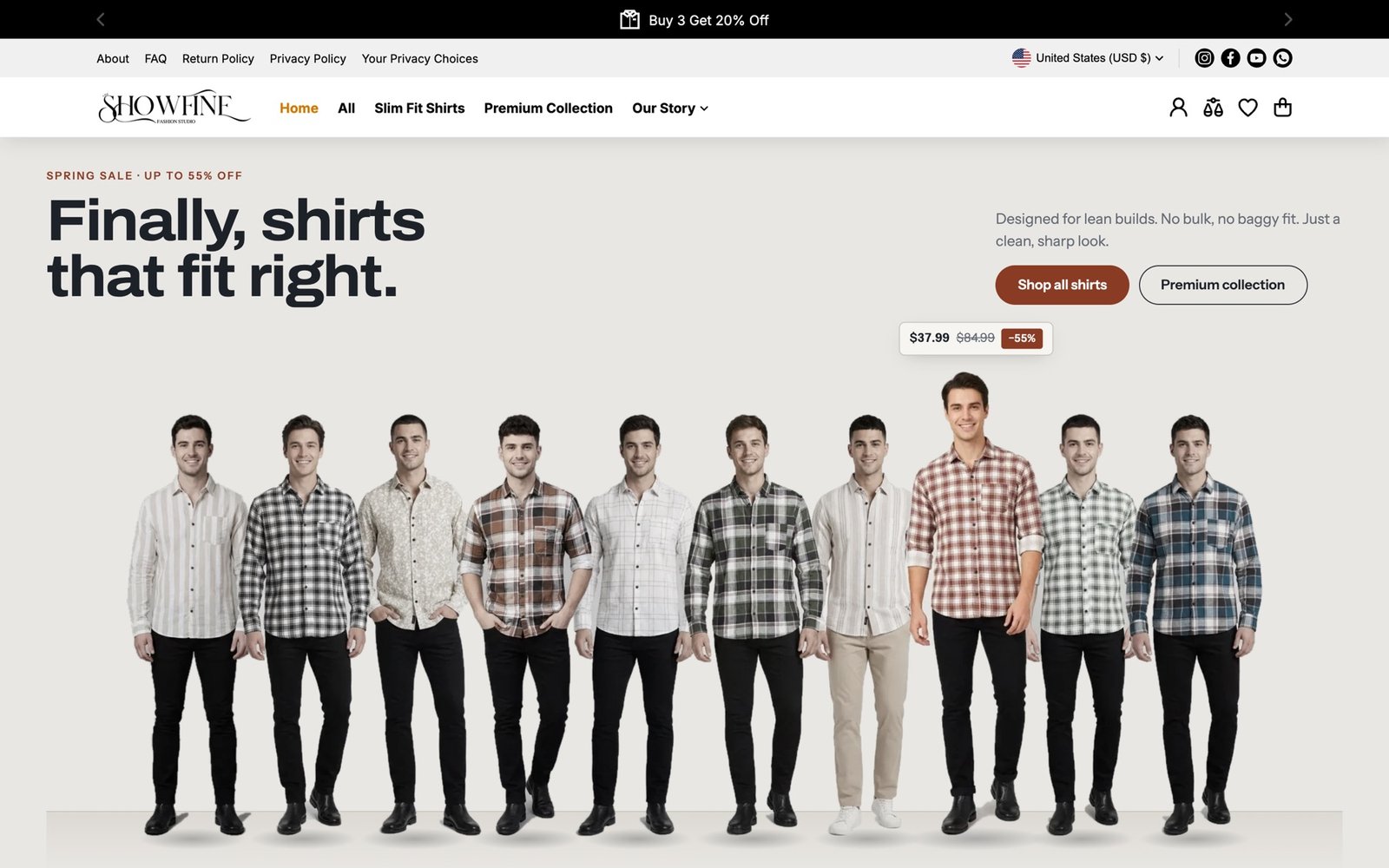 Home hero with a line-up of ten models, one lifted with a price tag